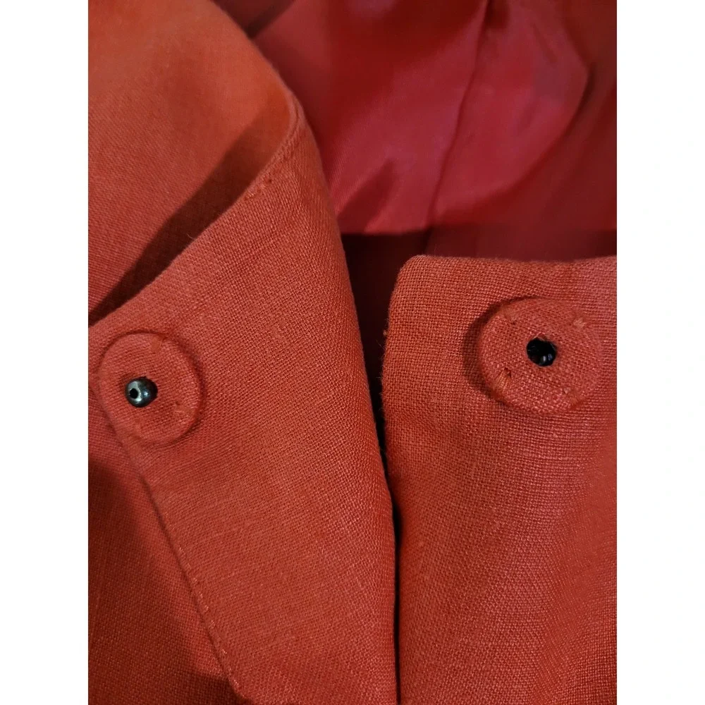 Talbots Blazer Women 14W Coral Red Good‎ 100% Linen Collarless Snap Front Jacket